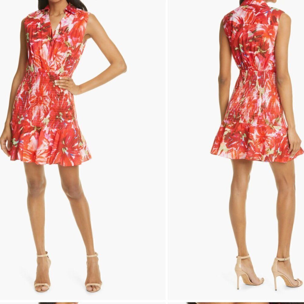 MILLY Nora Brushstroke Floral Smock Poplin A-Line Dress 4